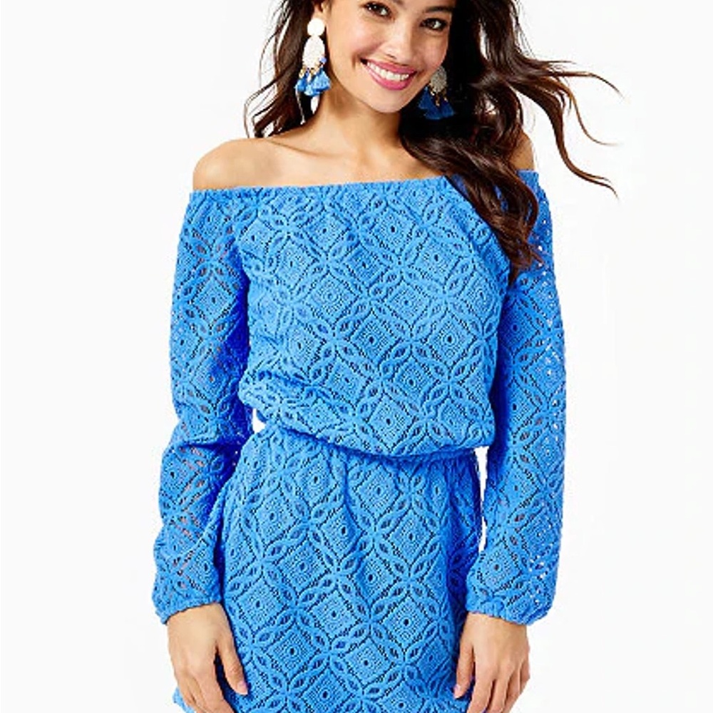 Off Shoulder Romper Lace Shorts Skort Dress Blue Lilly Pulitzer Size L